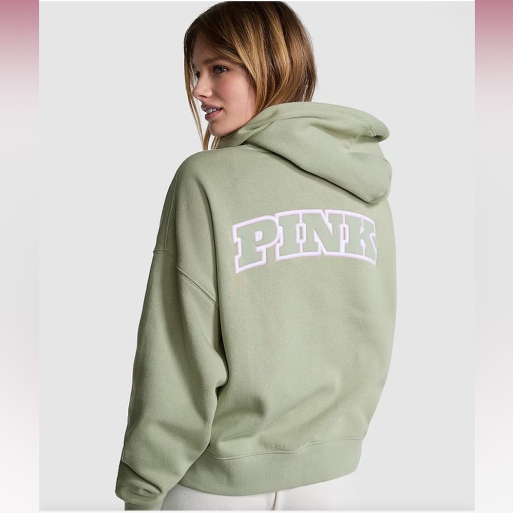 VS PINK Ivy Fleece Campus Full Zip Hoodie Spring Garden M NWT
